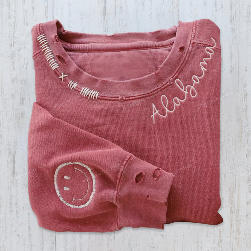 VINTAGE CUSTOM CREW-Custom Embroidered Hand Distressed Crew Neck Sweatshirt