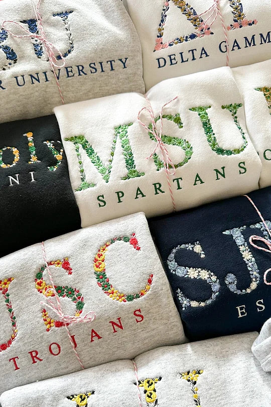 Custom College Floral Letter Embroidered Sweatshirt