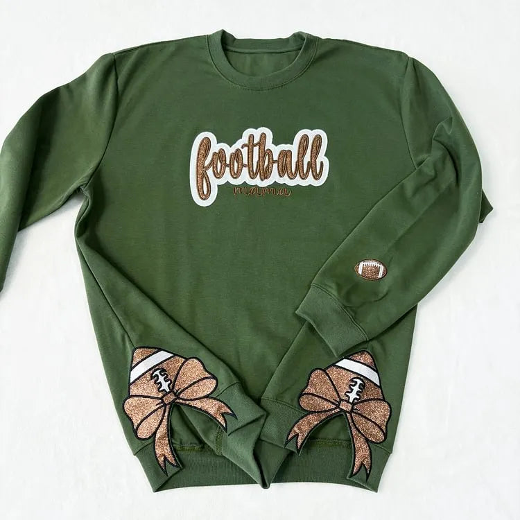 Custom Text Glitter Sweatshirt , Personalized Mama Sweatshirt with Sporty Bow , Add Your Message Here , Gift for Sports Lovers
