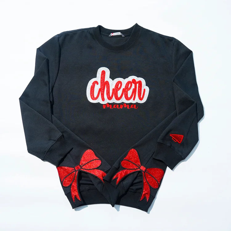 Custom Text Glitter Sweatshirt , Personalized Mama Sweatshirt with Sporty Bow , Add Your Message Here , Gift for Sports Lovers