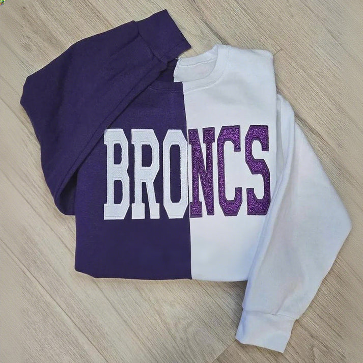 Custom Glitter Embroidered Two Tone Sweatshirt