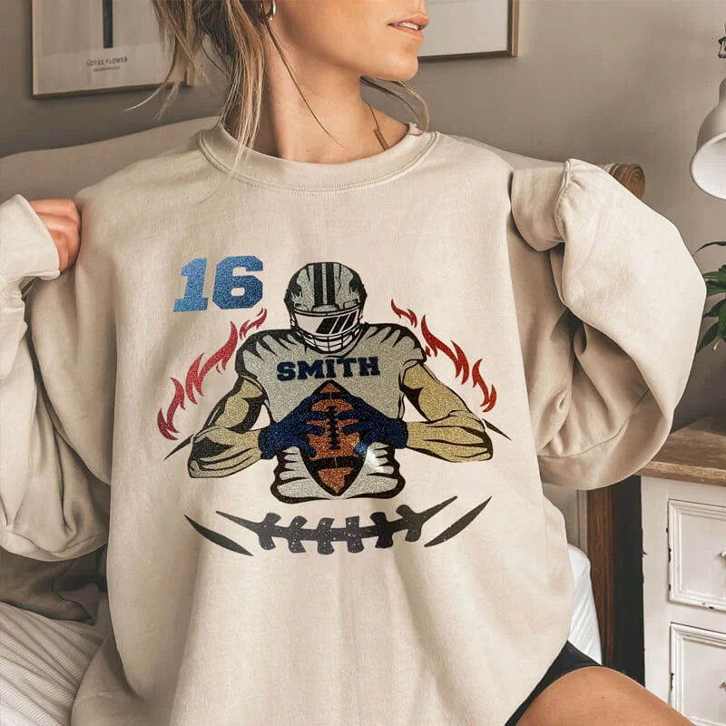 🏈 Shine on Game Day - Custom Glitter Football T-Shirt Sweatshirt