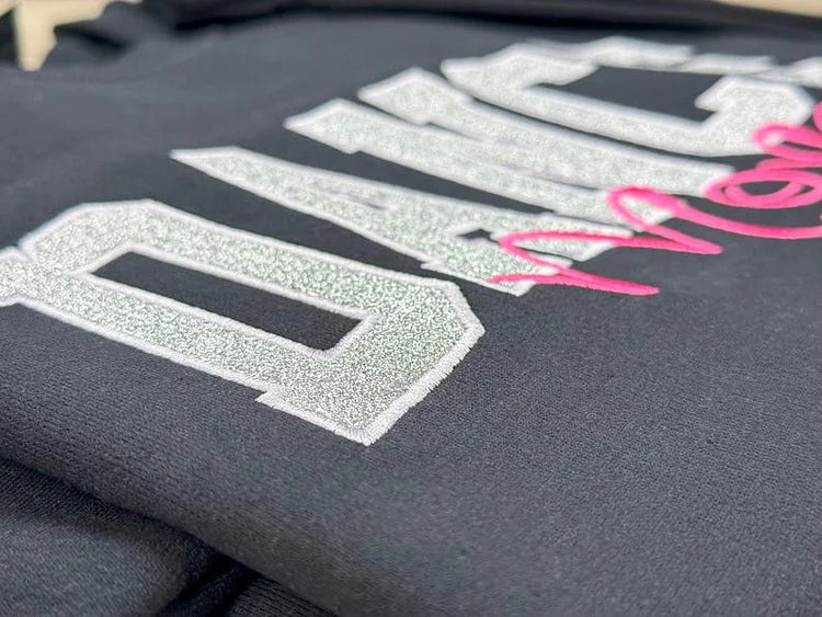 Personalized Glitter Embroidered Football Mom Sweatshirt, Hoodie & T-shirt
