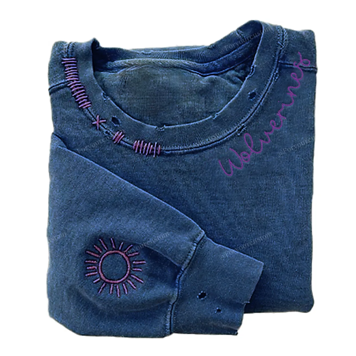 VINTAGE CUSTOM CREW-Custom Embroidered Hand Distressed Crew Neck Sweatshirt